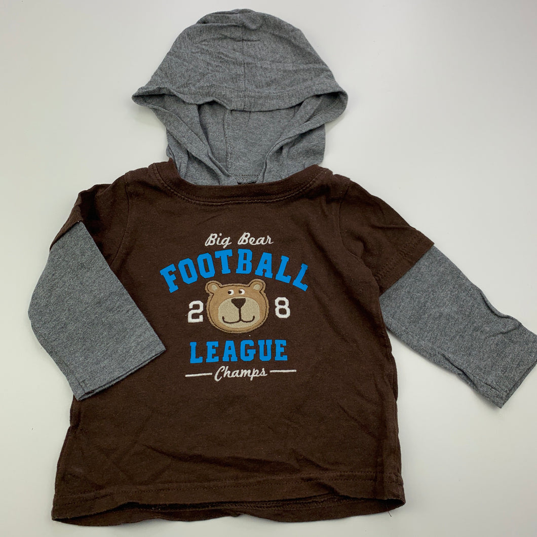 Boys Carters, cotton long sleeve hooded t-shirt, FUC, size 0,  