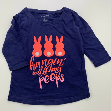 Girls Favourites, navy cotton long sleeve t-shirt / top, EUC, size 0,  