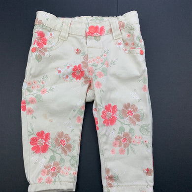 Girls Target, floral stretch cotton pants, adjustable, mark front right leg, FUC, size 00,  