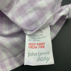 Girls John Lewis, checked cotton pyjama shirt / top, EUC, size 1,  