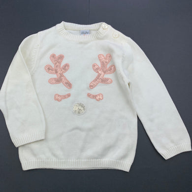 Girls Waitrose, lightweight knitted cotton Christmas sweater / jumper, FUC, size 1,  