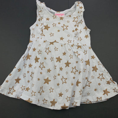 Girls Mango, white cotton casual dress, light marks on front, FUC, size 1, L: 43cm
