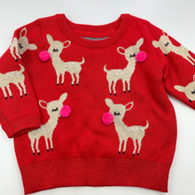 Load image into Gallery viewer, Girls M&amp;S, red knitted sweater / jumper, deer, EUC, size 00,  