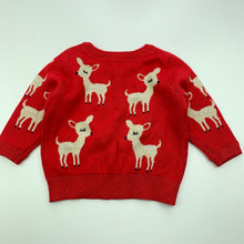 Load image into Gallery viewer, Girls M&amp;S, red knitted sweater / jumper, deer, EUC, size 00,  
