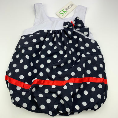 Girls Spunky Kids, navy & white lightweight bubble dress, NEW, size 2, L: 44cm