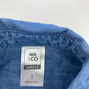 Girls Kids & Co, chambray cotton long sleeve shirt, GUC, size 1,  