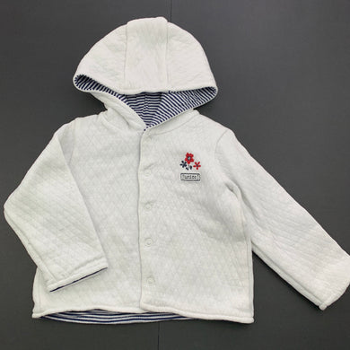 Girls Debenhams, reversible white/navy stripe cotton hooded top, GUC, size 0,  