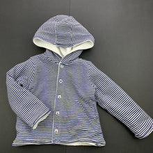 Load image into Gallery viewer, Girls Debenhams, reversible white/navy stripe cotton hooded top, GUC, size 0,  