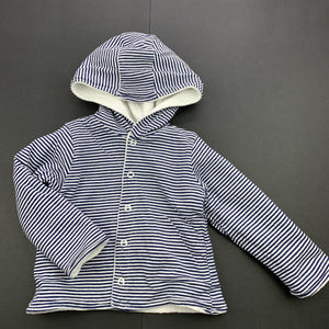 Girls Debenhams, reversible white/navy stripe cotton hooded top, GUC, size 0,  