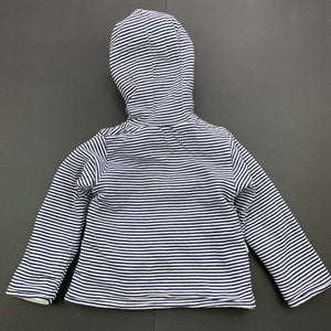 Girls Debenhams, reversible white/navy stripe cotton hooded top, GUC, size 0,  