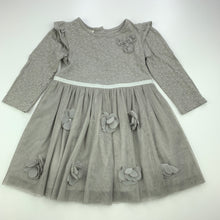 Load image into Gallery viewer, Girls Monsoon, grey cotton &amp; tulle party dress, GUC, size 1, L: 46cm