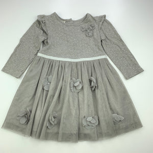 Girls Monsoon, grey cotton & tulle party dress, GUC, size 1, L: 46cm