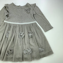 Load image into Gallery viewer, Girls Monsoon, grey cotton &amp; tulle party dress, GUC, size 1, L: 46cm