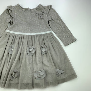 Girls Monsoon, grey cotton & tulle party dress, GUC, size 1, L: 46cm