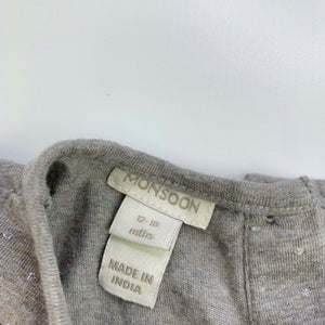 Girls Monsoon, grey cotton & tulle party dress, GUC, size 1, L: 46cm