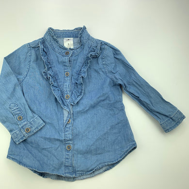 Girls H&T, chambray cotton long sleeve shirt, GUC, size 1,  