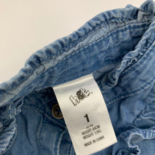 Load image into Gallery viewer, Girls H&amp;T, chambray cotton long sleeve shirt, GUC, size 1,  