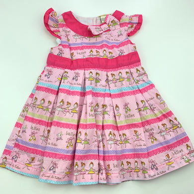 Girls Laura Ashley, lined cotton party dress, ballet dancers, EUC, size 0, L: 39cm