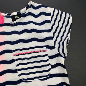 Girls Sista, navy stripe lightweight top, small catch on front, FUC, size 7,  