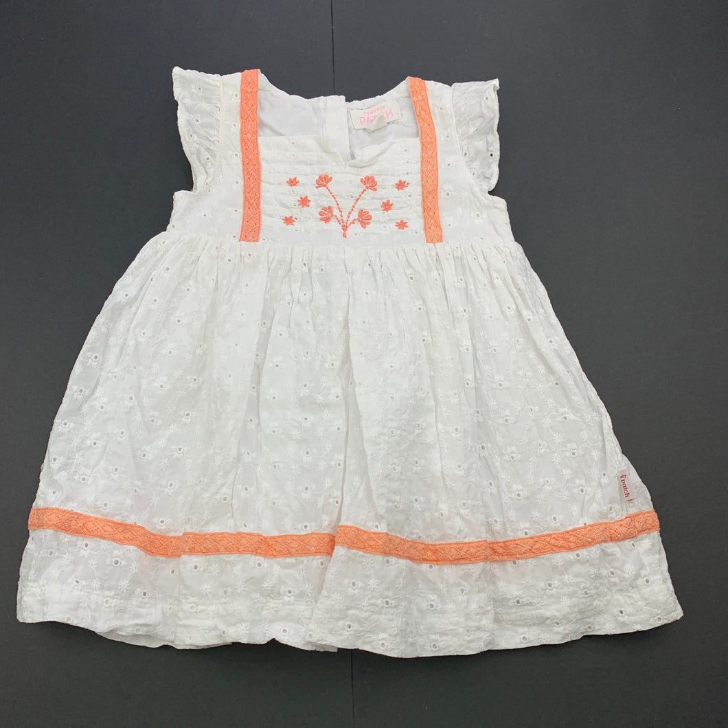 Girls Pumpkin Patch, lined broderie cotton party dress, FUC, size 0, L: 42cm