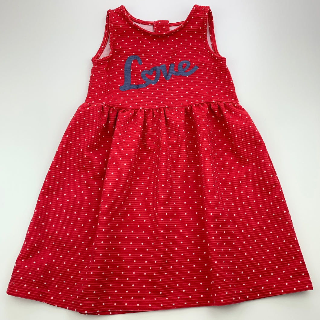 Girls H&T, red & white spot party dress, GUC, size 6, L: 62cm