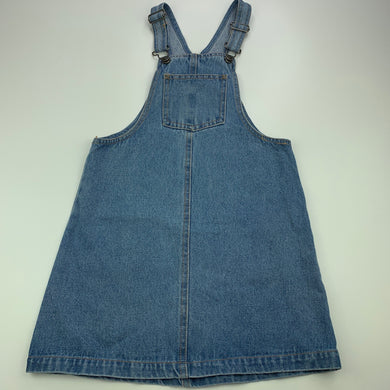 Girls Piping Hot, blue denim overalls dress / pinafore, EUC, size 7, L: 66cm