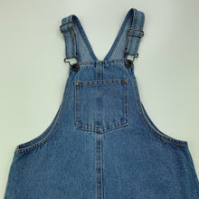 Load image into Gallery viewer, Girls Piping Hot, blue denim overalls dress / pinafore, EUC, size 7, L: 66cm