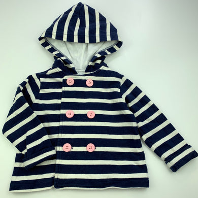 Girls striped, navy & white hooded top, GUC, size 0,  