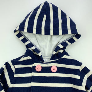 Girls striped, navy & white hooded top, GUC, size 0,  