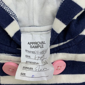 Girls striped, navy & white hooded top, GUC, size 0,  