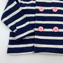 Load image into Gallery viewer, Girls striped, navy &amp; white hooded top, GUC, size 0,  