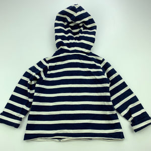 Girls striped, navy & white hooded top, GUC, size 0,  