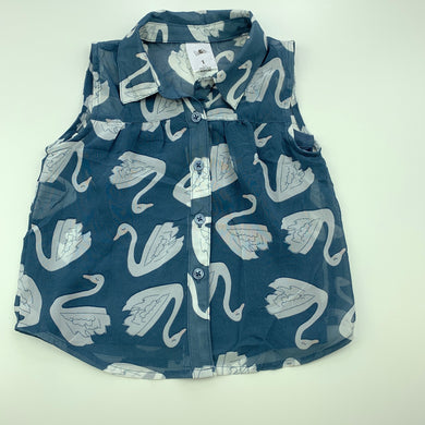 Girls H&T, dual layer lightweight top, swans, EUC, size 1,  