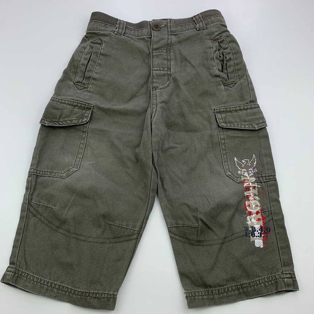 Boys Kids Stuff, khaki cotton cargo pants, elasticated, Inside leg: 26cm, FUC, size 1,  
