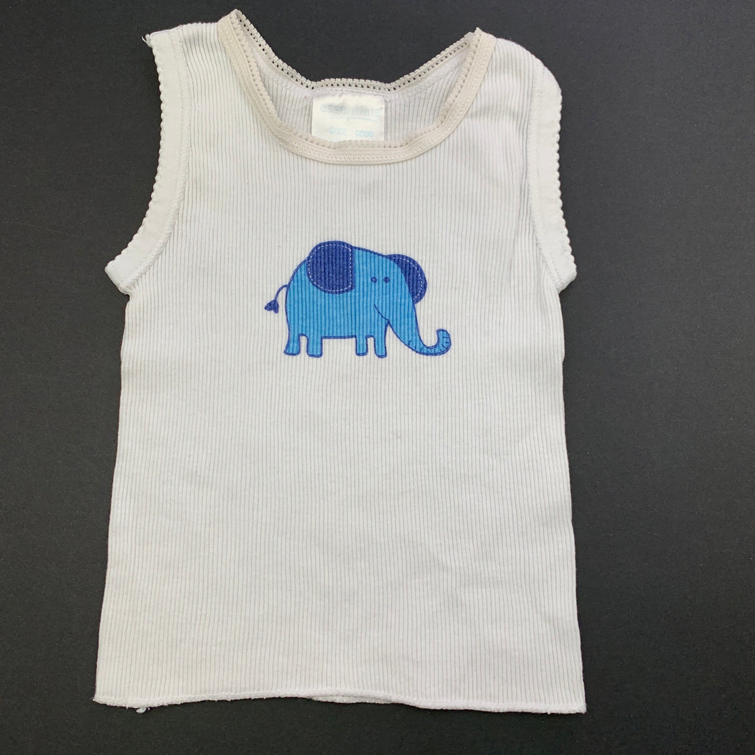 unisex Essentials, ribbed cotton singlet top, elephant, FUC, size 0000,  