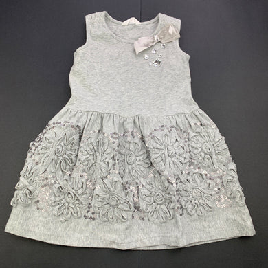 Girls Jack & Milly, grey stretchy embellished party dress, FUC, size 1, L: 45cm