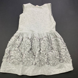 Girls Jack & Milly, grey stretchy embellished party dress, FUC, size 1, L: 45cm