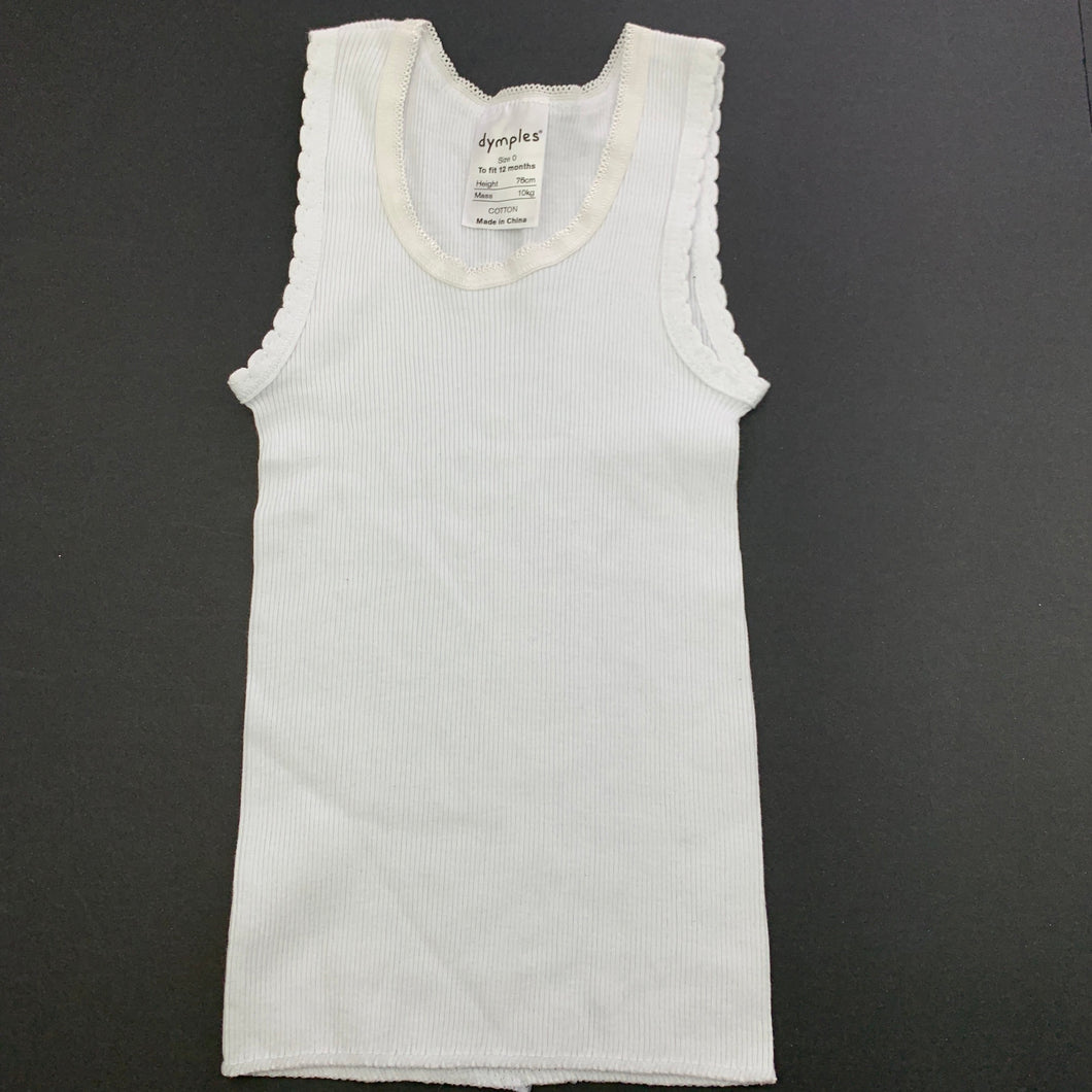 unisex Dymples, white ribbed cotton singlet top, EUC, size 0,  