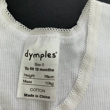 Load image into Gallery viewer, unisex Dymples, white ribbed cotton singlet top, EUC, size 0,  