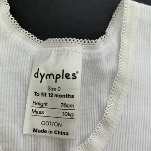 unisex Dymples, white ribbed cotton singlet top, EUC, size 0,  
