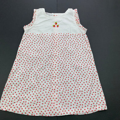 Girls Ollies Place, lightweight cotton dress, strawberries, FUC, size 0, L: 43cm