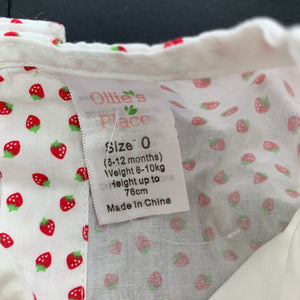 Girls Ollies Place, lightweight cotton dress, strawberries, FUC, size 0, L: 43cm
