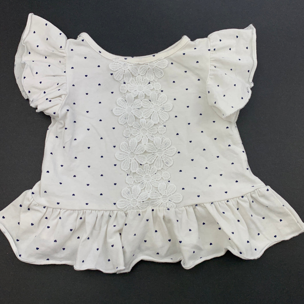 Girls Dymples, white t-shirt / top, lace flowers, FUC, size 000,  