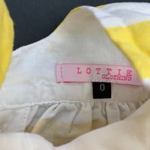 Load image into Gallery viewer, Girls Lottie Clothing, yellow &amp; white stripe casual dress, GUC, size 0, L: 38cm