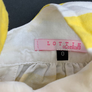 Girls Lottie Clothing, yellow & white stripe casual dress, GUC, size 0, L: 38cm