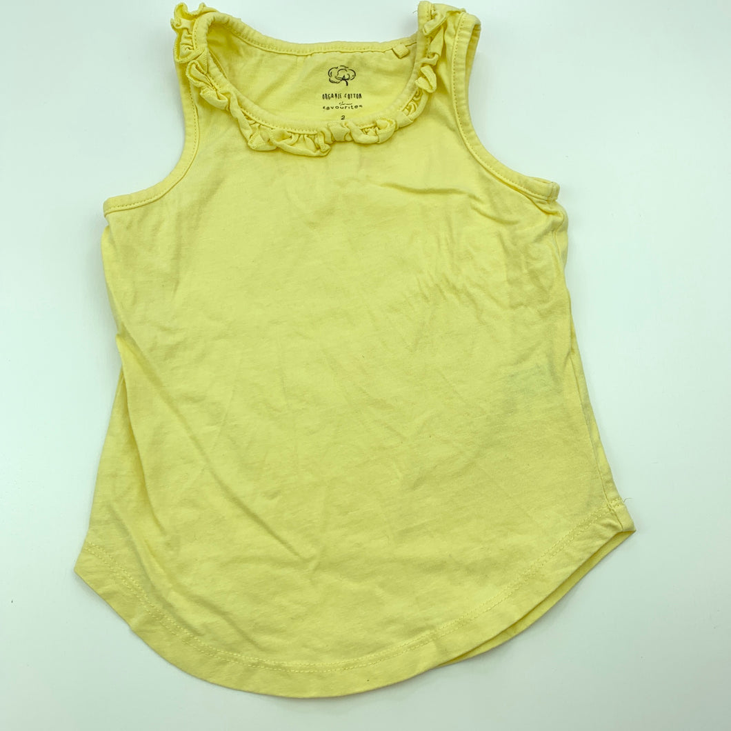 Girls Favourites, yellow organic cotton singlet top, FUC, size 2,  