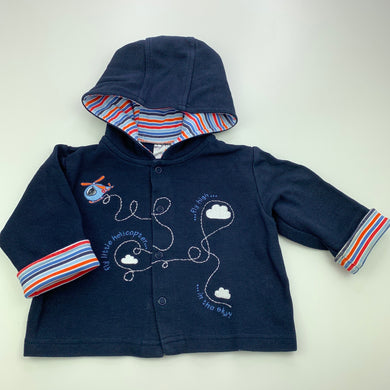 Boys Target, navy cotton hooded top, FUC, size 00,  