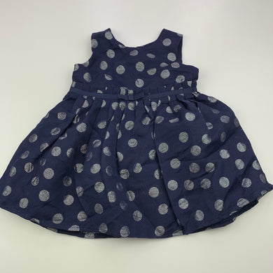 Girls Target, lined navy & silver party dress, FUC, size 0, L: 39cm