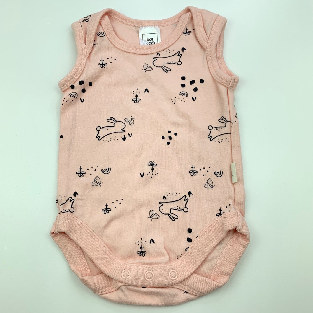 Girls Kids & Co, pink organic cotton singletsuit / romper, GUC, size 000,  