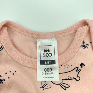 Girls Kids & Co, pink organic cotton singletsuit / romper, GUC, size 000,  